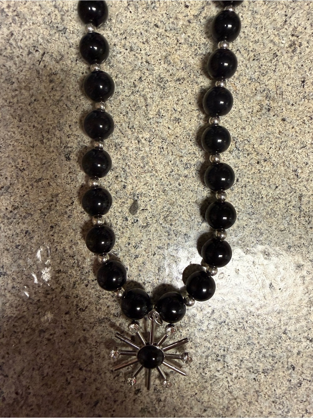 Black Beaded Sunburst Pendant Necklace - Unisex Jewelry